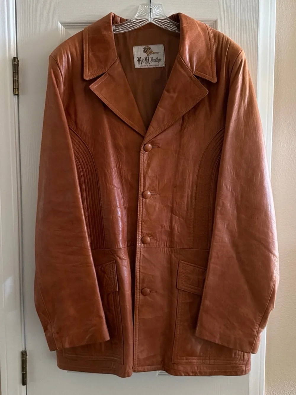 Men's Chestnut Leather Button Jacket
